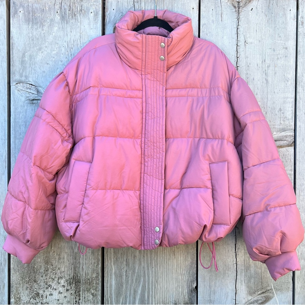 NWT Free People mauve pink rose full zip oversized winter puffer jacket - Picture 2 of 14